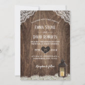 Rustic Lantern & Baby's Breath Laced Wood Wedding Kaart (Voorkant)