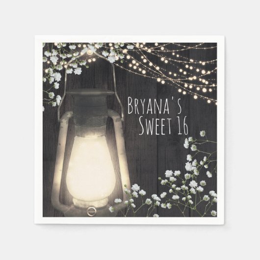 Rustic Lantern Baby's Breath & Lights Wedding Servet (Voorkant)