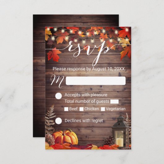 Rustic Lantern Barn Wood Fall Wedding RSVP (Voorkant / Achterkant)
