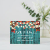 Rustic Lantern Blauwgroen Fall Wedding Save the Da Aankondigingskaart (Staand voorkant)