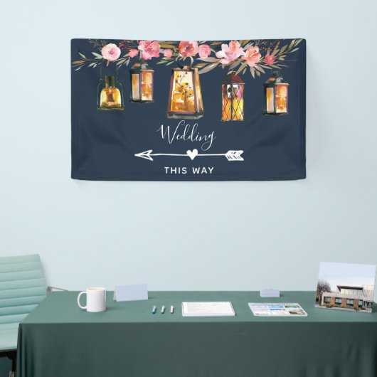 Rustic Lantern Blue Coral Wedding Direction Spandoek (Beurs)