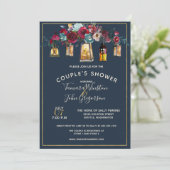 Rustic Lantern Burgundy Navy Couple's Shower Kaart (Staand voorkant)