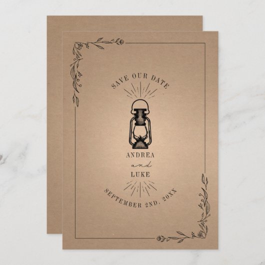 Rustic Lantern Cardstock Wedding Save The Date (Voorkant / Achterkant)