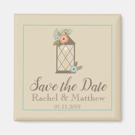 Rustic Lantern Floral Save the Date Magneet (Voorkant)