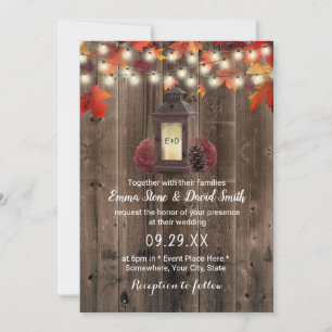Rustic Lantern & Flowers Barn Wood Fall Wedding Kaart
