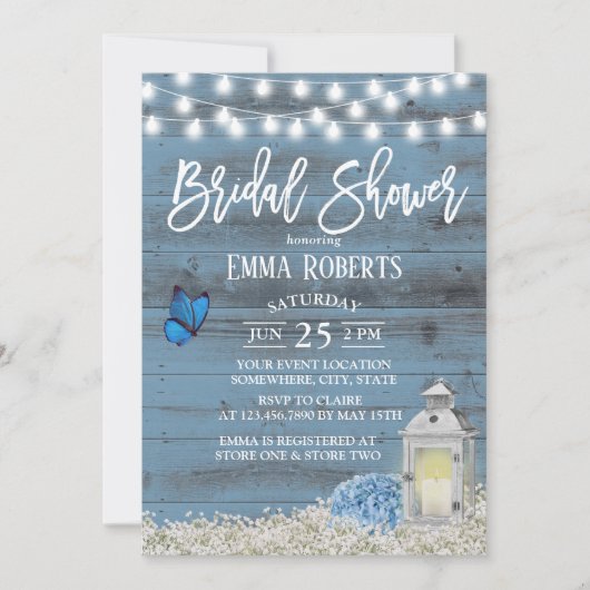 Rustic Lantern & Flowers Dusty Blue Vrijgezellenfe Kaart (Voorkant)