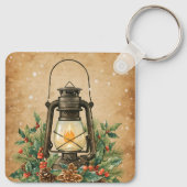 Rustic lantern holly pine festive winter christmas sleutelhanger (Achterkant)
