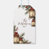 Rustic Lantern Kerstfeest Cadeaulabel (Voorkant)