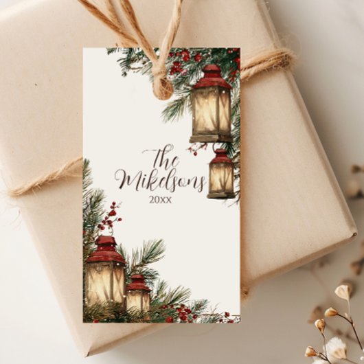 Rustic Lantern Kerstfeest Cadeaulabel