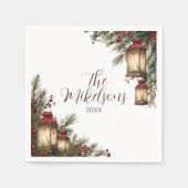 Rustic Lantern Kerstfeest Servet (Voorkant)