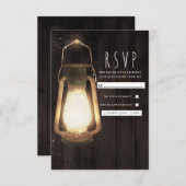 Rustic Lantern Lights Barn Wood Wedding RSVP (Voorkant / Achterkant)