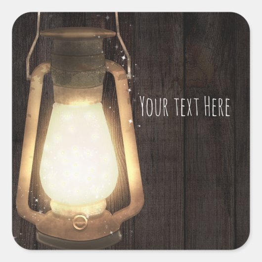 Rustic Lantern Lights Brown Barn Wood Wedding Vierkante Sticker (Voorkant)