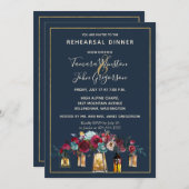 Rustic Lantern Navy Burgundy Rehearsal Dinner Kaart (Voorkant / Achterkant)
