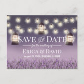 Rustic Lantern Purple Flowers Save the Date Aankondigingskaart (Voorkant)