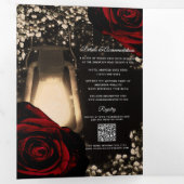 Rustic Lantern Red Roses Trifold Wedding Program Drieluik Uitnodiging (Binnenzijde eerst)