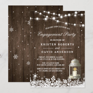 Rustic Lantern Snowflakes Winter Engagement Party Kaart