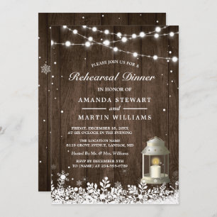 Rustic Lantern Snowflakes Winter Rehearsal Dinner Kaart