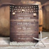 Rustic Lantern String Lights Baby's Breath Wedding Kaart