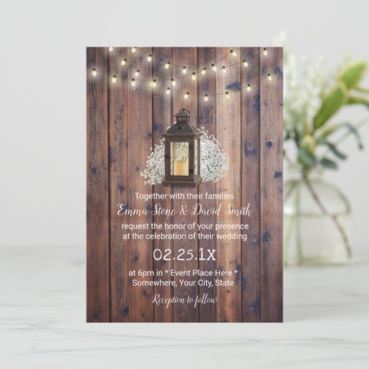 Rustic Lantern & String Lights Barn Wedding Kaart (Staand voorkant)