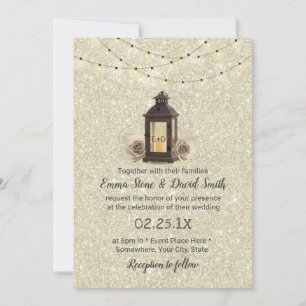 Rustic Lantern & String Lights Modern Wedding Kaart