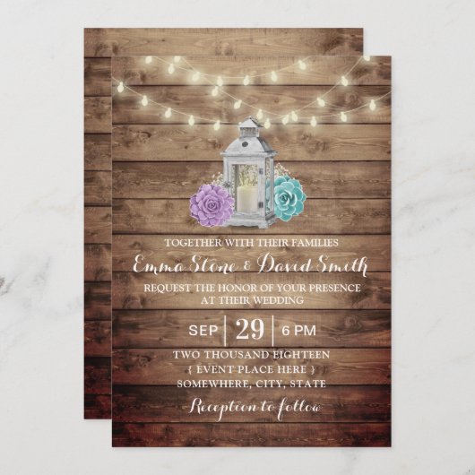 Rustic Lantern Succulent Floral Wedding Kaart (Voorkant / Achterkant)