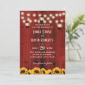 Rustic Lantern Sunflower Red Barn Country Weddensc Kaart (Staand voorkant)
