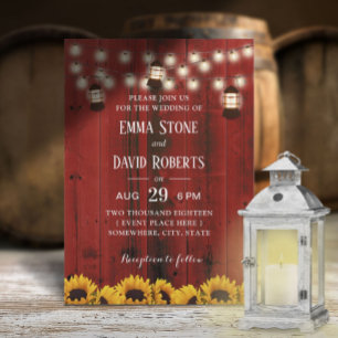 Rustic Lantern Sunflower Red Barn Country Weddensc Kaart