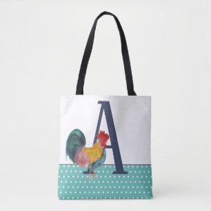 Rustic Large Monogram Haan Blauwgroen Polka Dots Draagtas