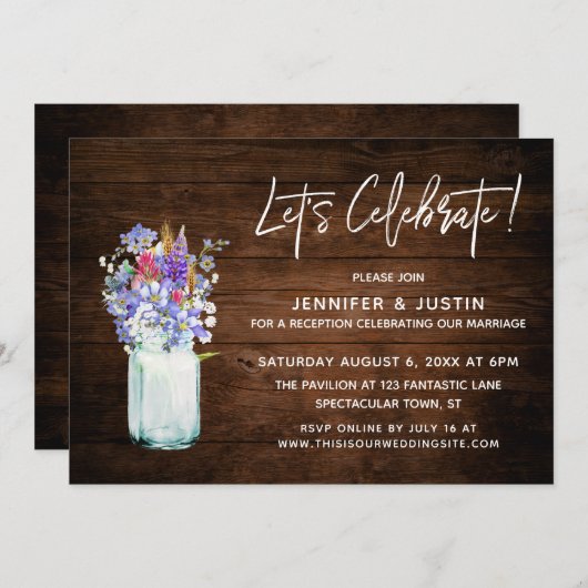 Rustic Laten we Wildbloemen vieren in Mason Jar Kaart (Voorkant / Achterkant)