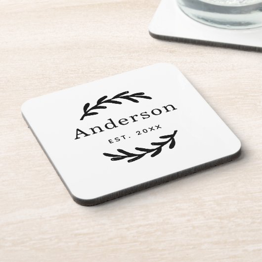 Rustic Laurel Branch Wreater Achternaam Monogram Bier Onderzetter (Linkerzijde)