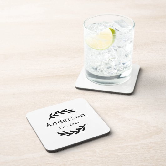 Rustic Laurel Branch Wreater Achternaam Monogram Bier Onderzetter (Rechterzijde)