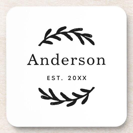 Rustic Laurel Branch Wreater Achternaam Monogram Bier Onderzetter (Voorkant)