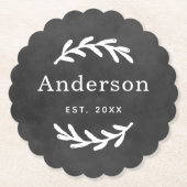 Rustic Laurel Branch Wreater Achternaam Monogram Kartonnen Onderzetters (Voorkant)