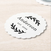 Rustic Laurel Branch Wreater Achternaam Monogram Kartonnen Onderzetters (Gekanteld)