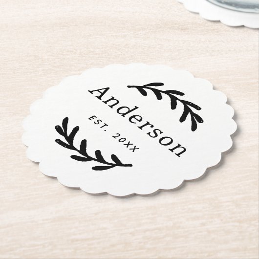 Rustic Laurel Branch Wreater Achternaam Monogram Kartonnen Onderzetters (Gekanteld)