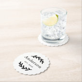 Rustic Laurel Branch Wreater Achternaam Monogram Kartonnen Onderzetters (Insitu)