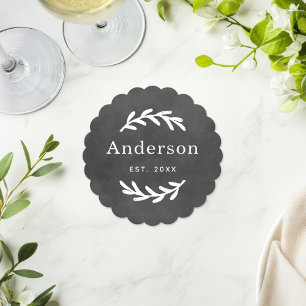 Rustic Laurel Branch Wreater Last Name Monogram Kartonnen Onderzetters