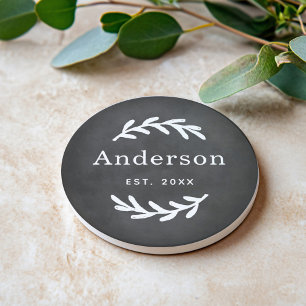 Rustic Laurel Branch Wreater Last Name Monogram Zandsteen Onderzetter