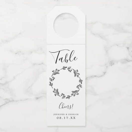 Rustic Laurel Country Wreath Trouwtafel Nummer Flessenhanger (Voorkant)