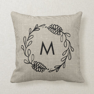 Rustic Laurel Farmhouse Pinecone Monogrammed Kussen