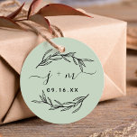Rustic Laurel Feuille Script Initiales Mariage<br><div class="desc">Marque de faveur verte rustique avec feuilles de laurier,  initiales de script et date moderne.</div>