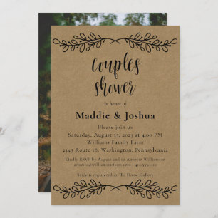 Rustic Laurel Kraft Photo Couples Shower Kaart
