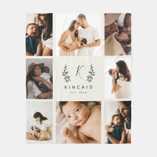 Rustic Laurel Monogram 8 Foto Collage Fleece Deken (Voorkant)