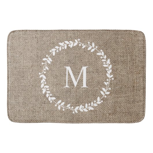Rustic Laurel Wreath Farmhouse Style Monogramed Badmat (Voorkant)