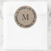 Rustic Laurel Wreath Farmhouse Style Monogramed Ronde Sticker (Tas)