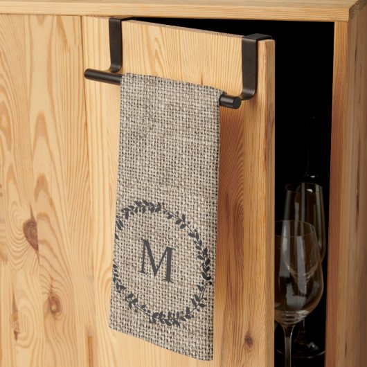 Rustic Laurel Wreath Farmhouse Style Monogramed Theedoek (Derde Gevouwen)