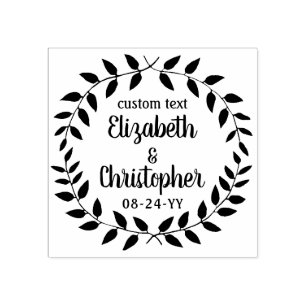 Rustic Laurel Wreath Simple Country Wedding Script Rubberstempel