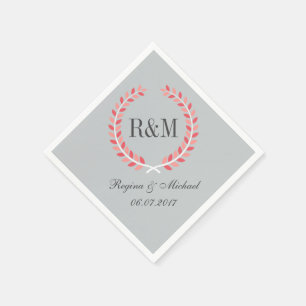 Rustic Laurel Wreath Wedding Monogram Napkin Pink Servetten