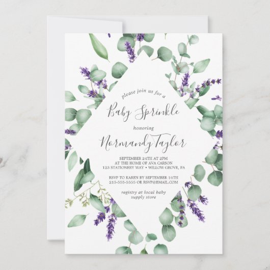 Rustic Lavender and Eucalyptus Baby Sprinkle Kaart (Voorkant)