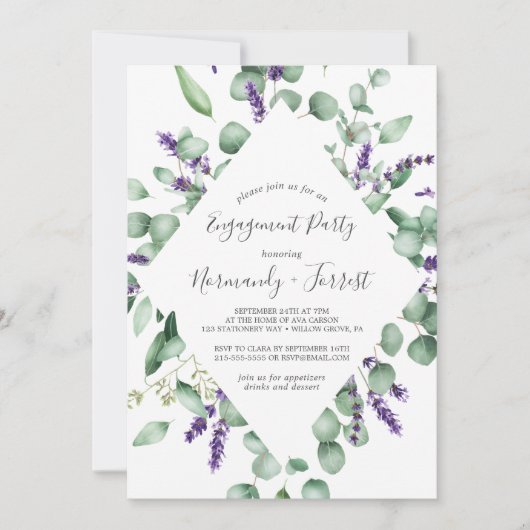 Rustic Lavender and Eucalyptus Engagement Party Kaart (Voorkant)